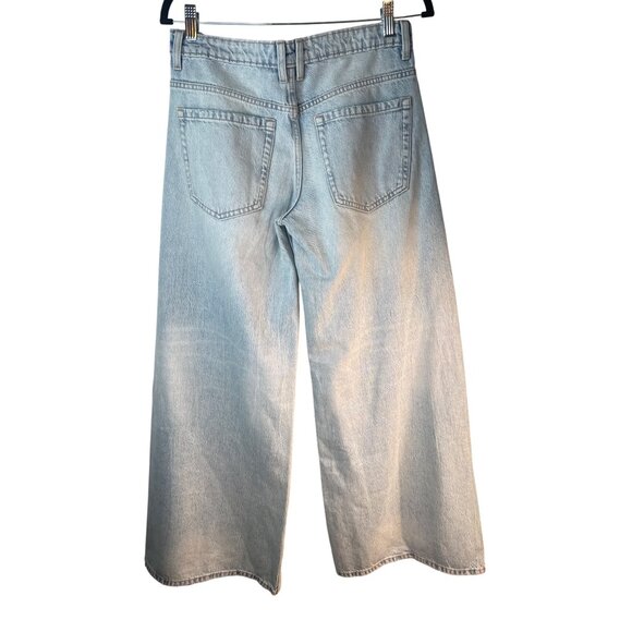 ZARA Womens Size 6 Light Wash Wide Leg Jeans Distressed Hem Denim Casual - Picture 2 of 14